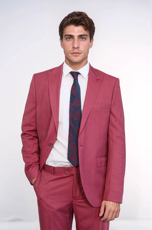 KOALA SYDNEY  2 Piece Patterned Slim Fit Magenta Men Suit -