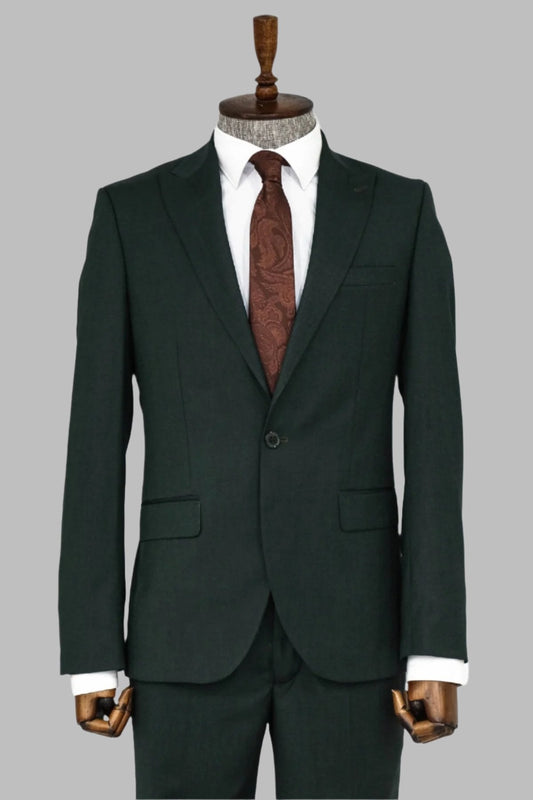 KOALA SYDNEY  2 Piece Patterned Slim Fit Dark Green Men Suit -