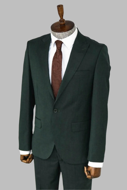 KOALA SYDNEY 2 Piece Patterned Slim Fit Dark Green Men Suit