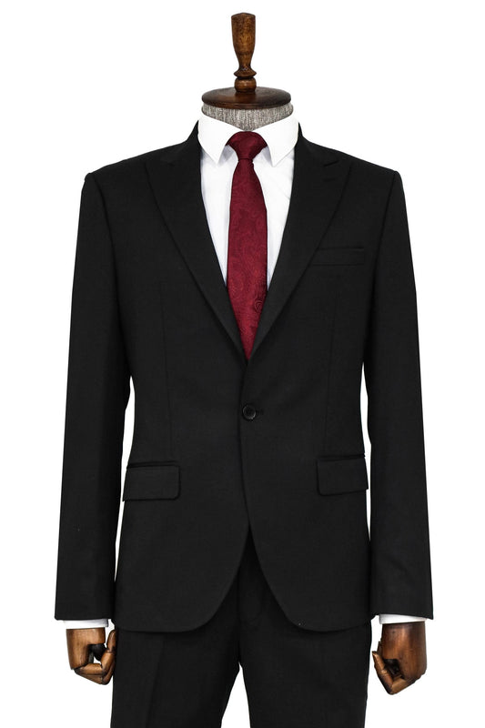 Plain 2 Piece Slim Fit Black Men Suit and Shirt Combination