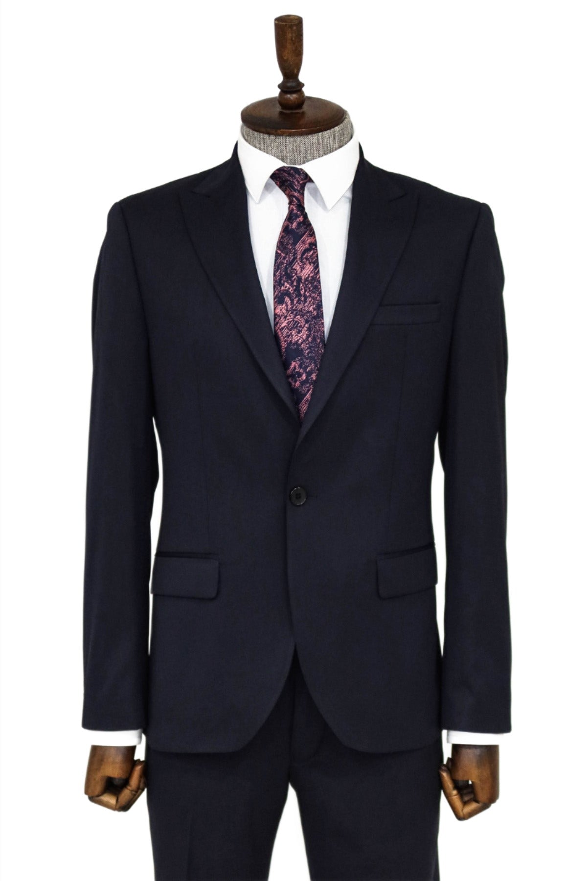 Plain 2 Piece Slim Fit Dark Blue Men Suit and Shirt Combination