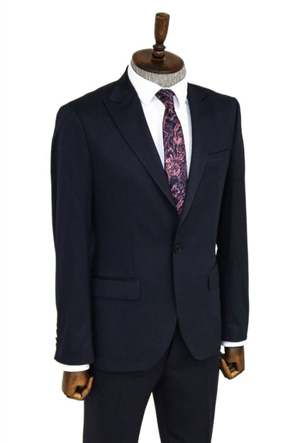 Plain 2 Piece Slim Fit Dark Blue Men Suit and Shirt Combination