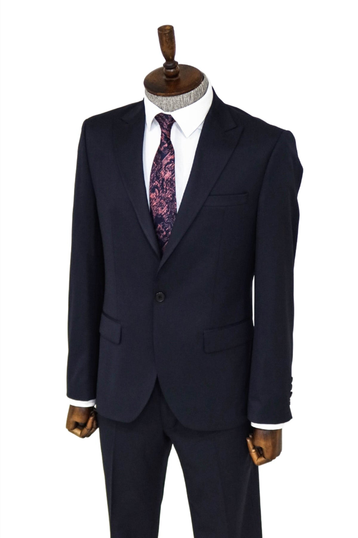 Plain 2 Piece Slim Fit Dark Blue Men Suit and Shirt Combination