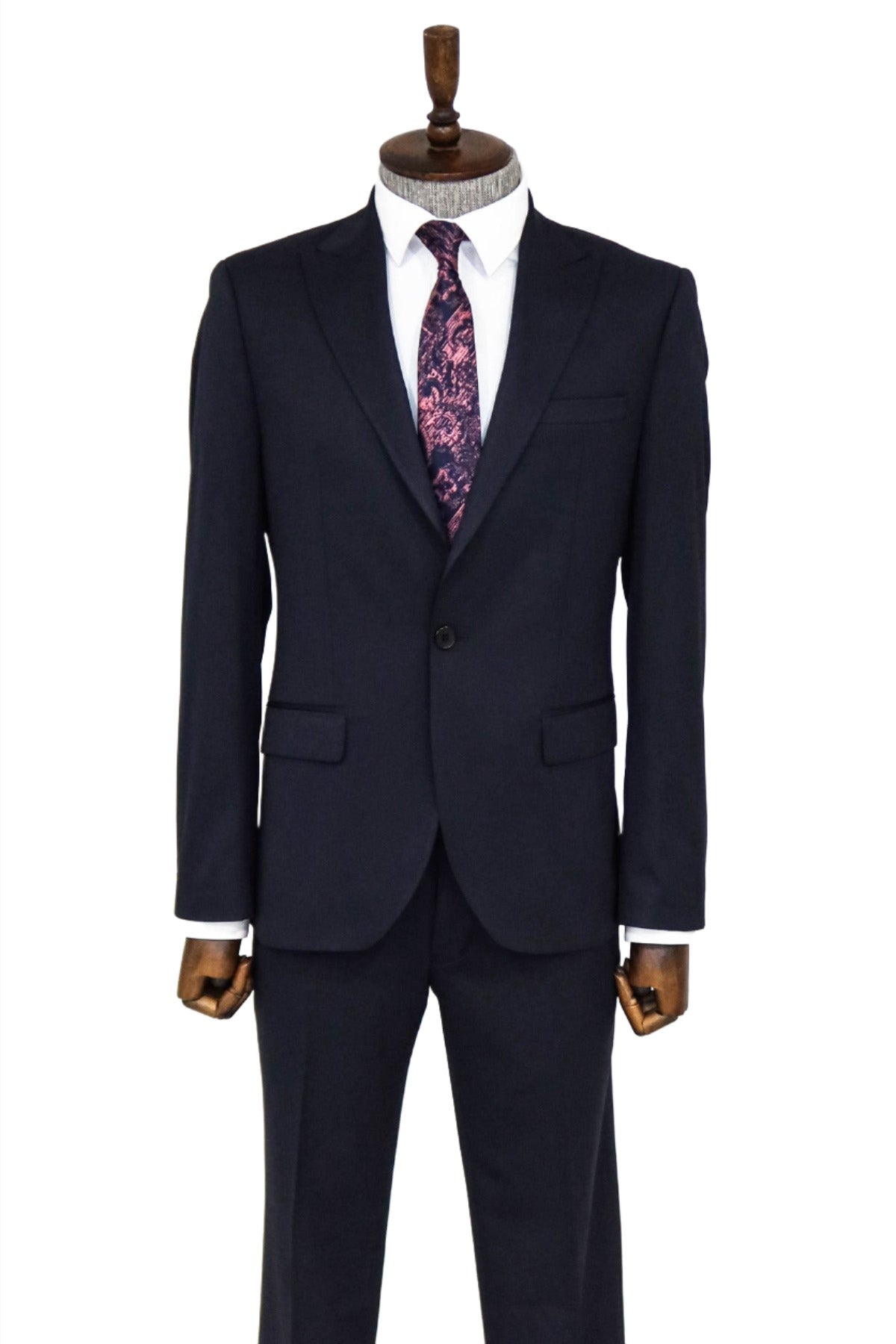 Plain 2 Piece Slim Fit Dark Blue Men Suit and Shirt Combination