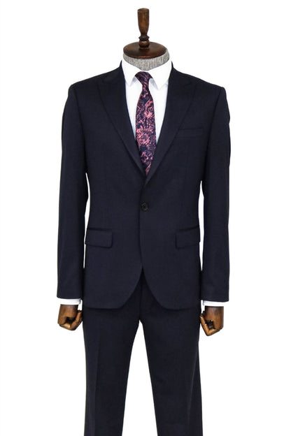 Plain 2 Piece Slim Fit Dark Blue Men Suit and Shirt Combination