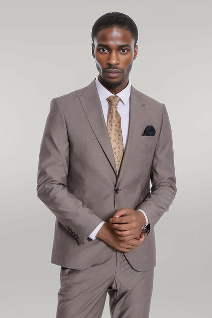 KOALA SYDNEY Plain 2 Piece Slim Fit Light Brown Men Suit