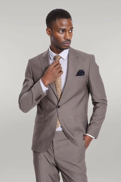 KOALA SYDNEY Plain 2 Piece Slim Fit Light Brown Men Suit