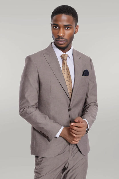 KOALA SYDNEY Plain 2 Piece Slim Fit Light Brown Men Suit