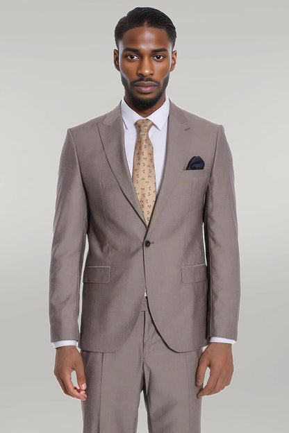 KOALA SYDNEY Plain 2 Piece Slim Fit Light Brown Men Suit