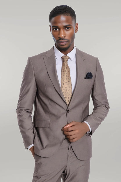 KOALA SYDNEY Plain 2 Piece Slim Fit Light Brown Men Suit