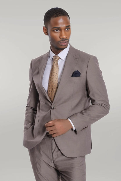 KOALA SYDNEY Plain 2 Piece Slim Fit Light Brown Men Suit