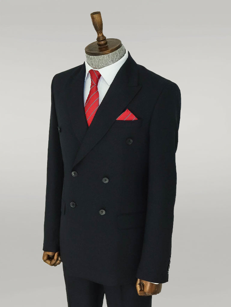 Wide Peak Lapel Patterned Double Breasted Black Men Suit