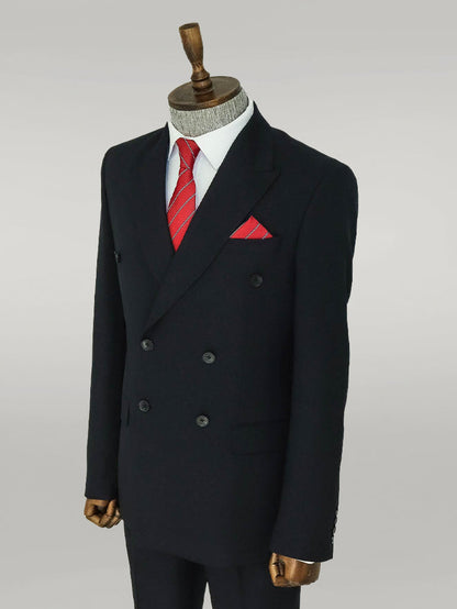 Wide Peak Lapel Patterned Double Breasted Black Men Suit