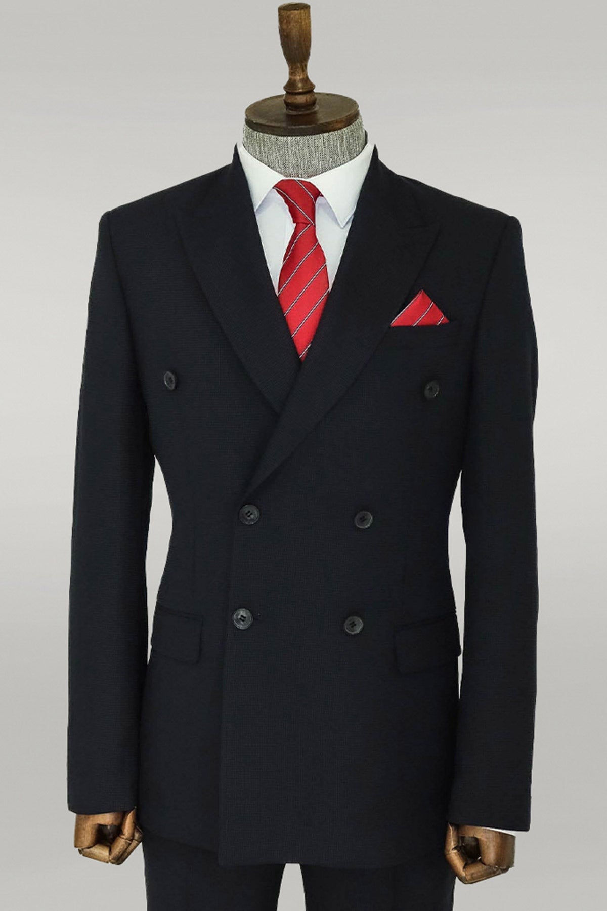 Wide Peak Lapel Patterned Double Breasted Black Men Suit