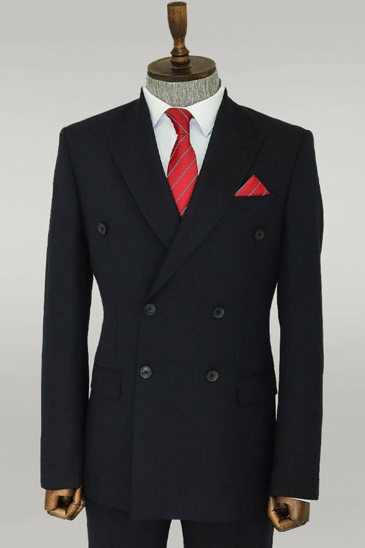 KOALA SYDNEY  Wide Peak Lapel Patterned Double Breasted Black Men Suit