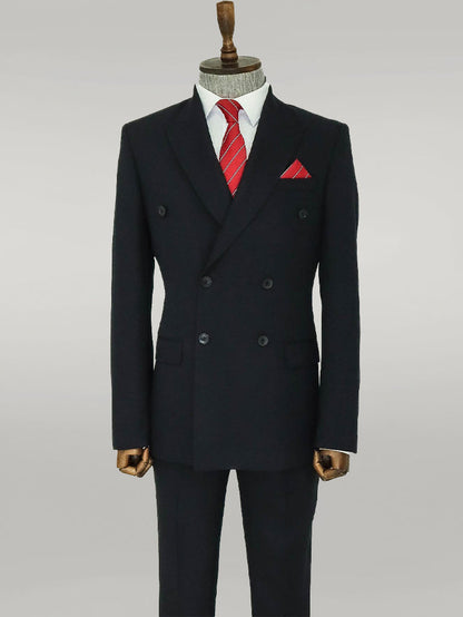 Wide Peak Lapel Patterned Double Breasted Black Men Suit