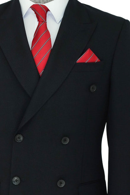 Wide Peak Lapel Patterned Double Breasted Black Men Suit