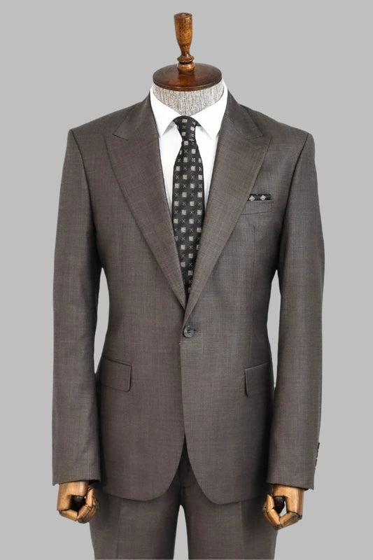 KOALA SYDNEY  Wool Slim Fit Brown Men Suit -