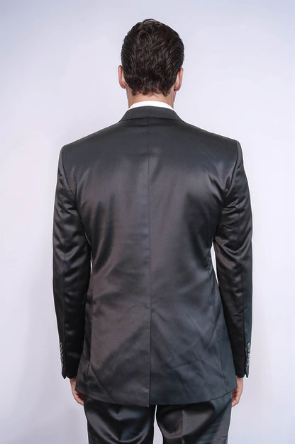 KOALA SYDNEY  Two Piece Two Buttons Modeled Lapel Satin Black Men Groom Suit