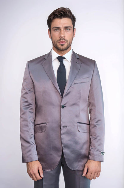 KOALA SYDNEY  Two Piece Two Buttons Modeled Lapel Satin Grey Men Groom Suit