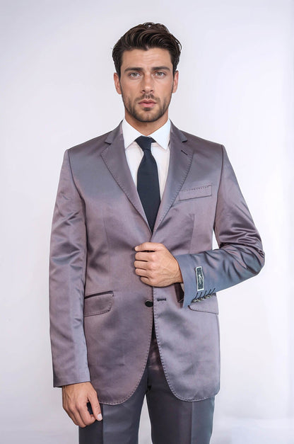 KOALA SYDNEY  Two Piece Two Buttons Modeled Lapel Satin Grey Men Groom Suit