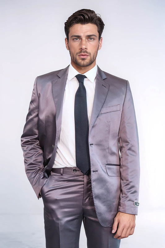 KOALA SYDNEY  Two Piece Two Buttons Modeled Lapel Satin Grey Men Groom Suit