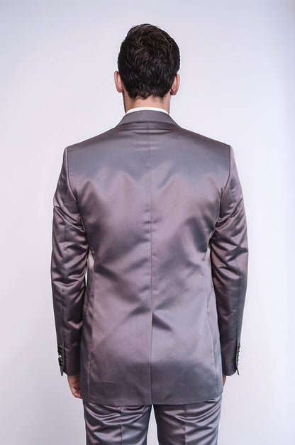 KOALA SYDNEY  Two Piece Two Buttons Modeled Lapel Satin Grey Men Groom Suit