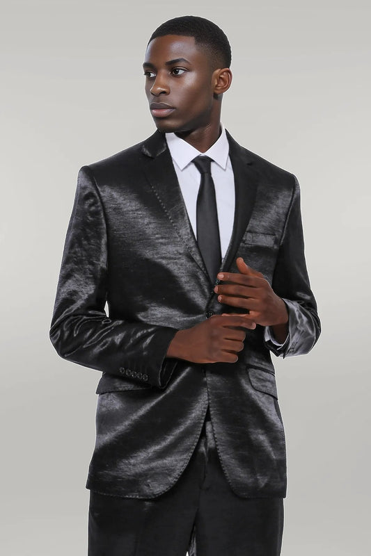 KOALA SYDNEY  Two Piece Two Buttons Patterned Satin Black Men Suit