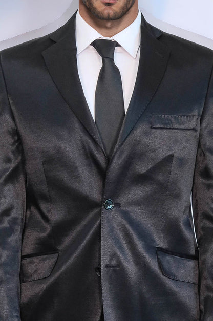 Two Buttons Two Piece Slim Fit Satin Black Men Suit