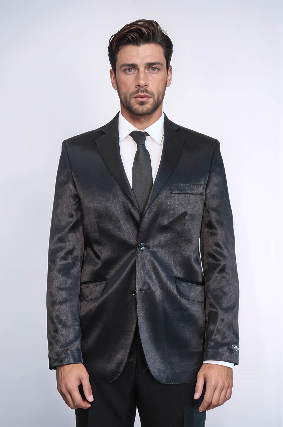 KOALA SYDNEY  Two Buttons Two Piece Slim Fit Satin Black Men Suit