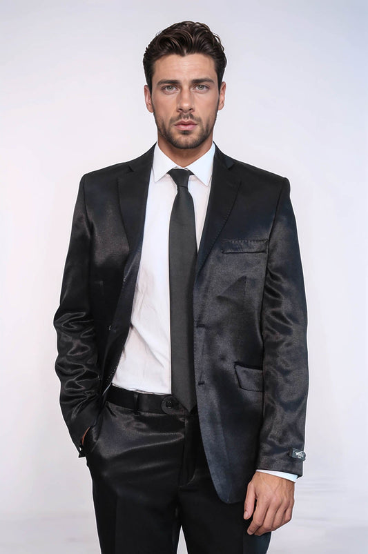 KOALA SYDNEY  Two Buttons Two Piece Slim Fit Satin Black Men Suit
