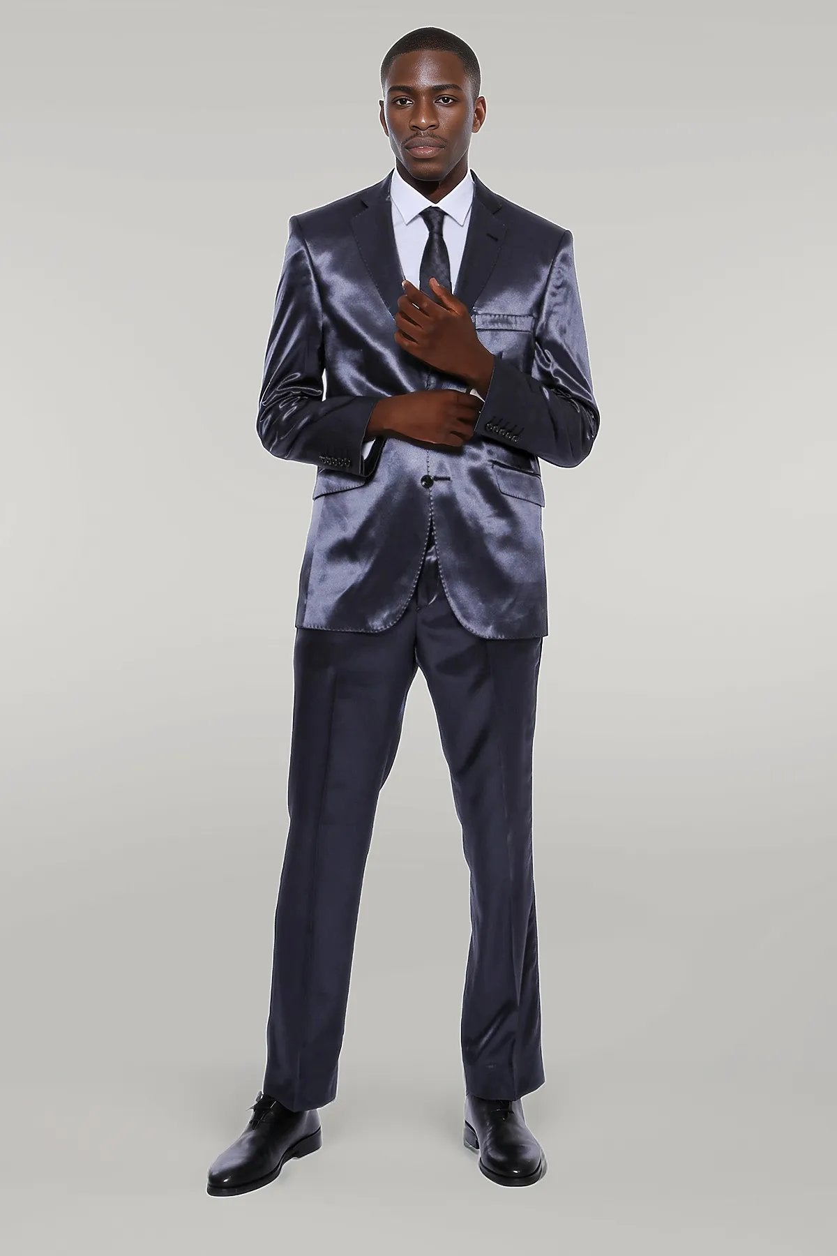 KOALA SYDNEY  Two Buttons Two Piece Slim Fit Satin Navy Blue Men Suit