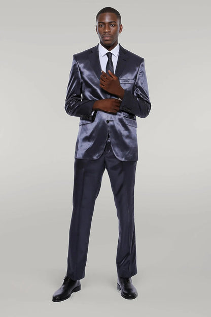 KOALA SYDNEY  Two Buttons Two Piece Slim Fit Satin Navy Blue Men Suit