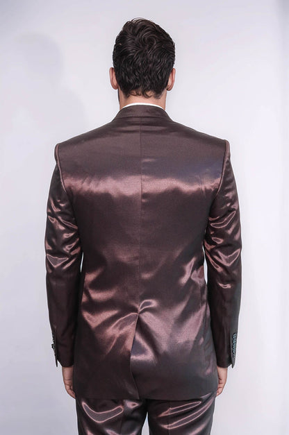 Two Buttons Two Piece Slim Fit Satin Brown Men Suit