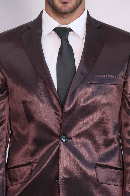 KOALA SYDNEY  Two Buttons Two Piece Slim Fit Satin Brown Men Suit