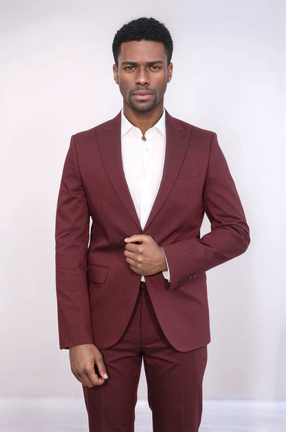 KOALA SYDNEY  Single Buttons 2 Piece Burgundy Men Suit -
