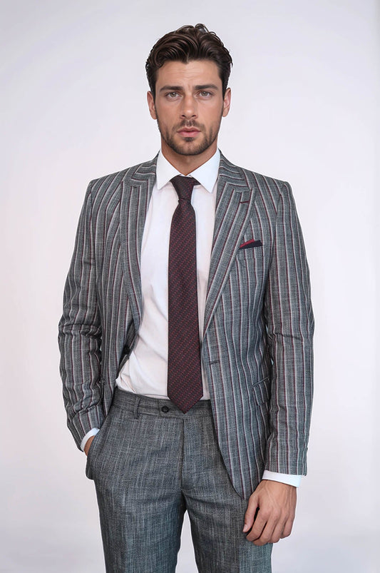 KOALA SYDNEY  Striped Two Piece Grey Men Suit -