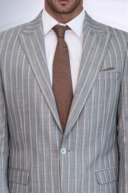 KOALA SYDNEY  Striped Blazer Plain Pants Grey Men Suit -