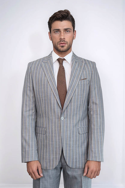 KOALA SYDNEY  Striped Blazer Plain Pants Grey Men Suit -