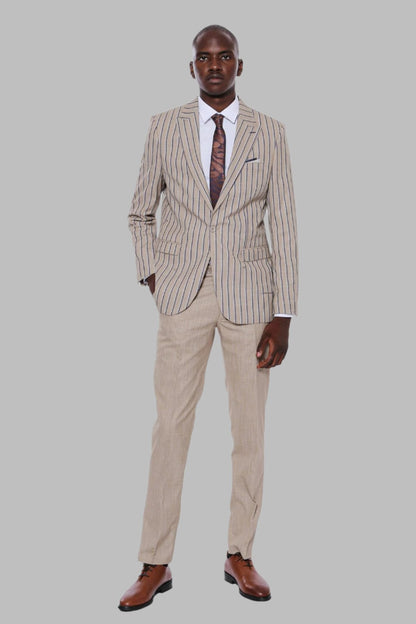 KOALA SYDNEY  Striped Blazer Plain Pants Beige Men Suit -