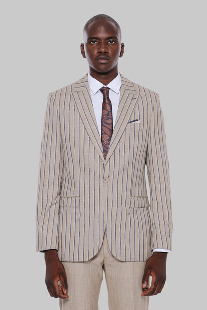 KOALA SYDNEY  Striped Blazer Plain Pants Beige Men Suit -