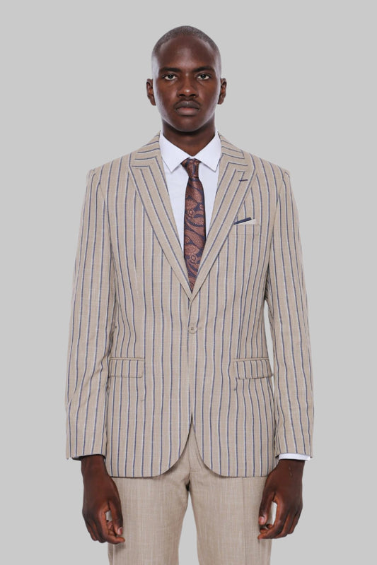 KOALA SYDNEY  Striped Blazer Plain Pants Beige Men Suit -
