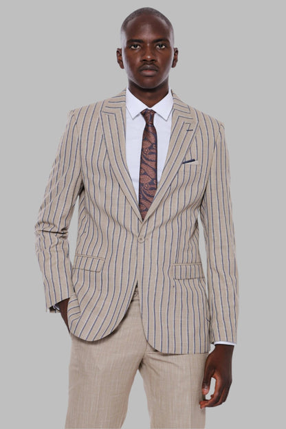 KOALA SYDNEY  Striped Blazer Plain Pants Beige Men Suit -