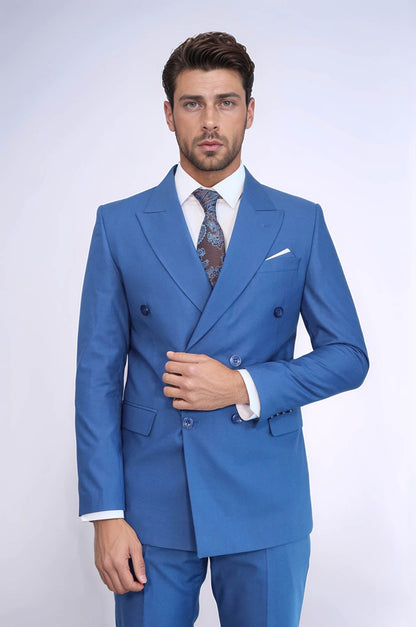 KOALA SYDNEY  Double Breasted Slim Fit Blue Men Suit -
