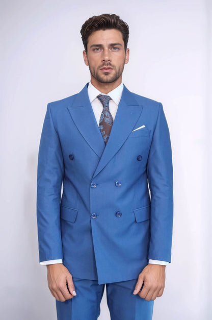 KOALA SYDNEY  Double Breasted Slim Fit Blue Men Suit -