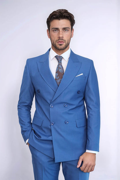 KOALA SYDNEY  Double Breasted Slim Fit Blue Men Suit -
