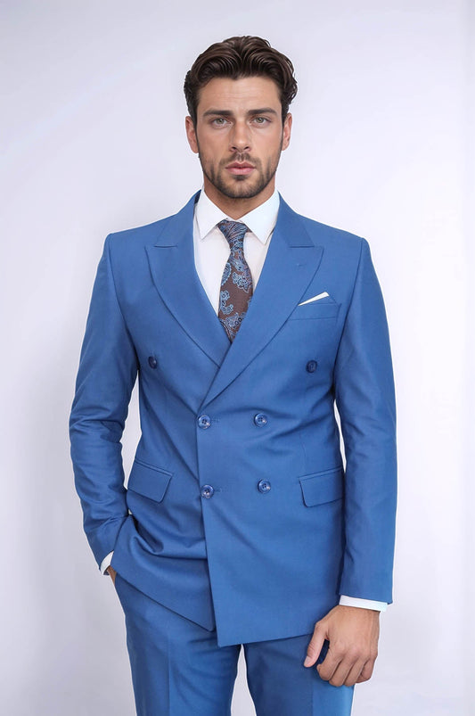 KOALA SYDNEY  Double Breasted Slim Fit Blue Men Suit -