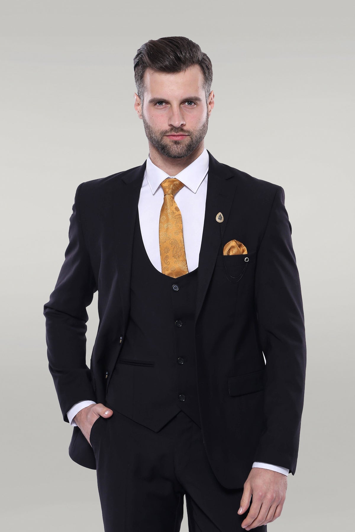 KOALA SYDNEY  Plain Black 3-Piece Men's Suit -