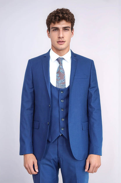 Plain Vested Navy Blue Men's Suit