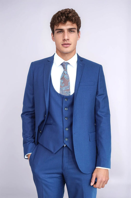 Plain Vested Navy Blue Men's Suit